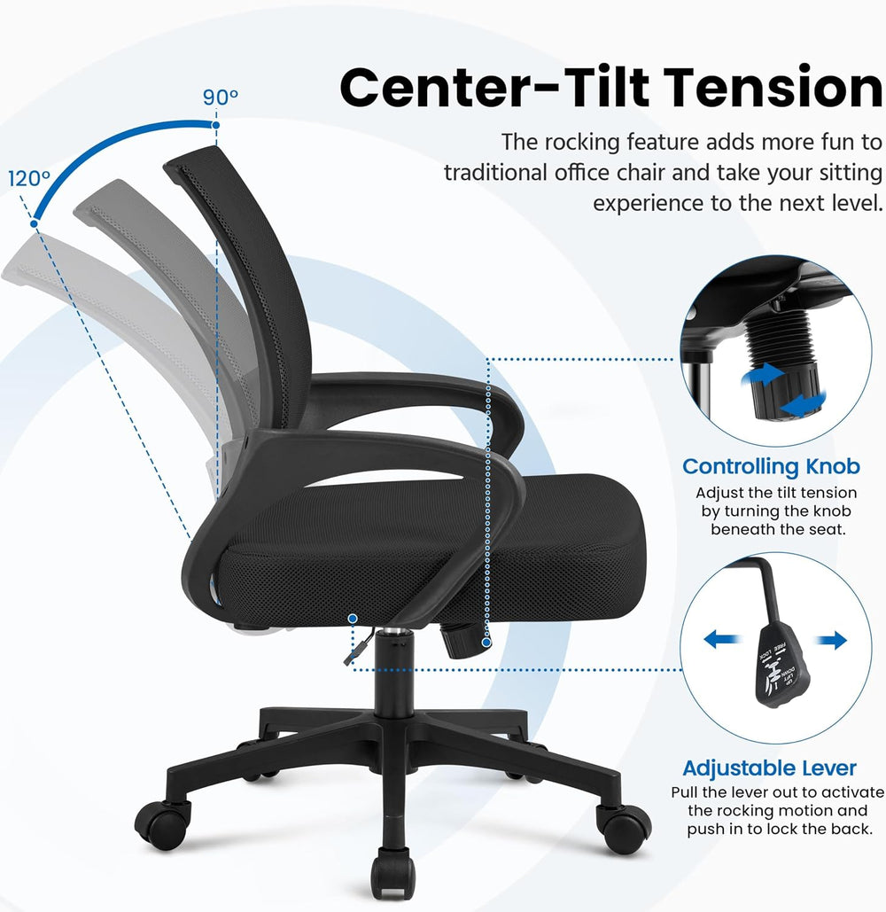 Yaheetech Mid-Back Mesh Computer Office Desk Chair Adjustable Swivel, Black