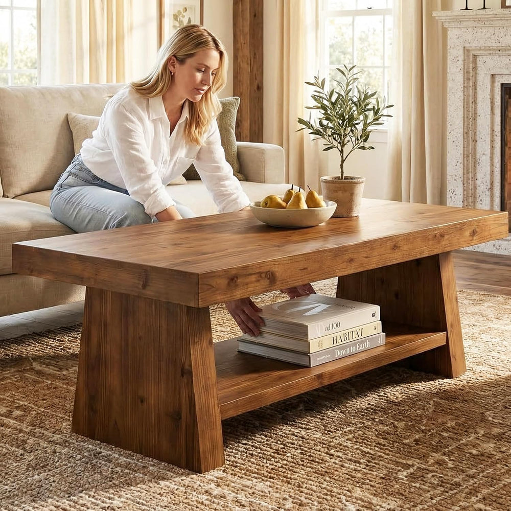 47" Farmhouse Solid Wood Coffee Table for Living Room