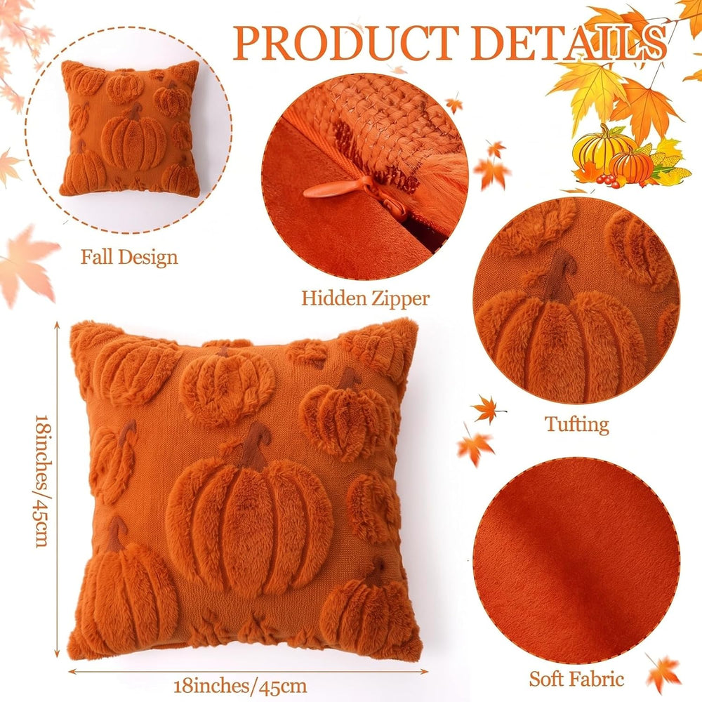 Tiamon 4 Pcs Fall Throw Pillow Covers 18 x 18 Inch Embroidered Pillow Cases