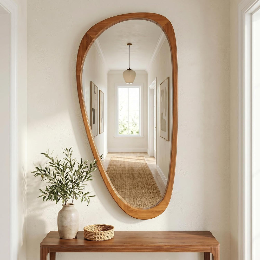 Solid Wood 48"x24" Warm Walnut Large Organic Irregular Wall Mirror