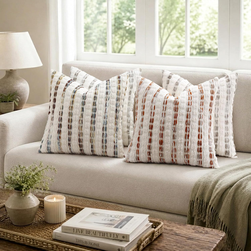decorUhome Tufted Stripe Throw Pillow Covers 20x20 Set of 2 Blue Rust
