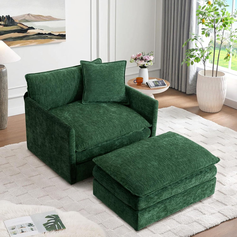 SLEERWAY Oversized Chair with Ottoman Set, Modern Comfy Living Room Chenille ...