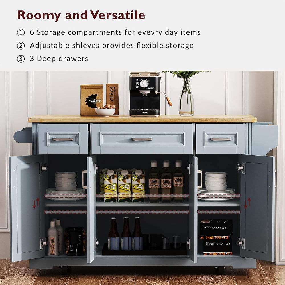 Rolling Kitchen Island Cart with Storage Cabinet & Drop Leaf, Grey Blue