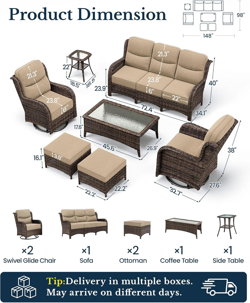 HILLGA Luxury Outdoor Patio Furniture Set with 6-Inch Thick Cushions