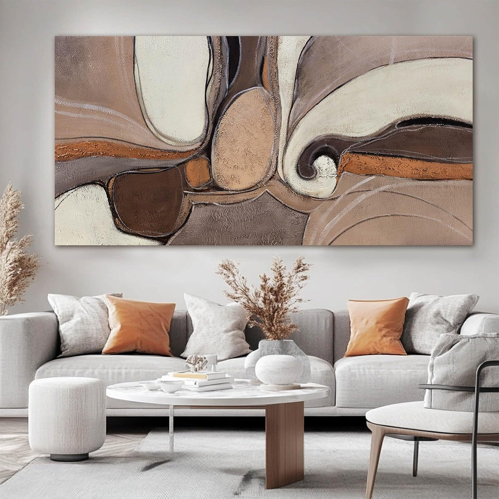 YETHEN WAL Large Neutral Abstract Wall Art Organic Swirl Home Decor Aesthetic...