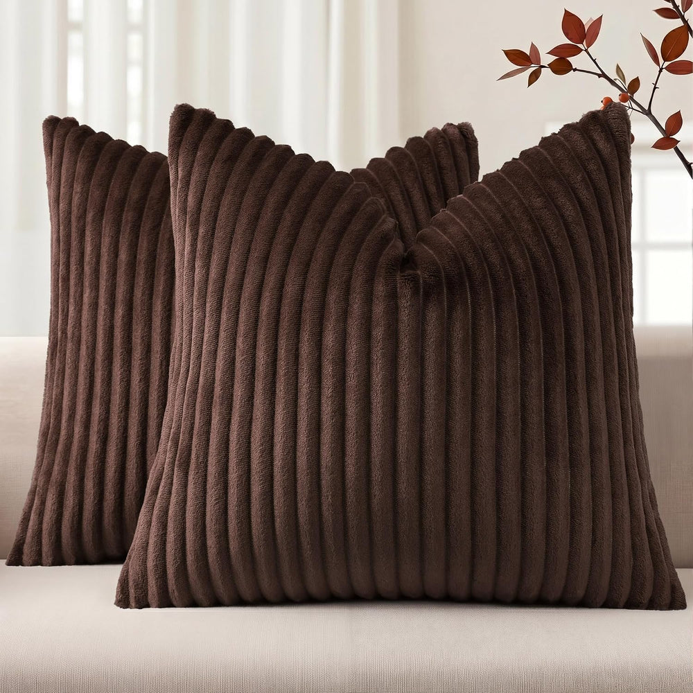 Simmore Fall Soft Brown Flannel Throw Pillow Covers 26X26 Set of 2