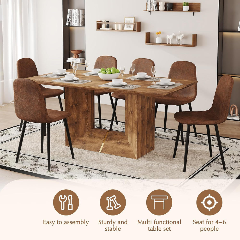 63'' Dining Table Set for 6, Wooden Dining Table Set with Chairs