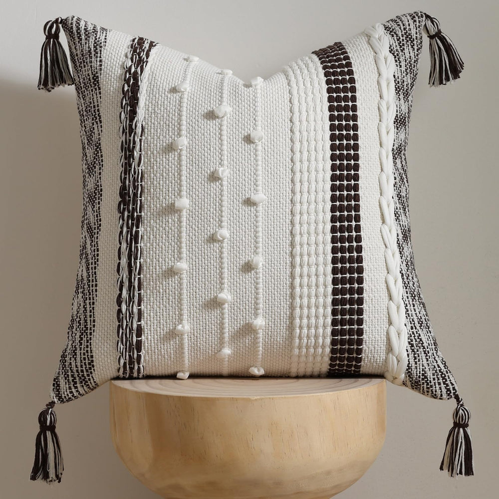 DEZENE Boho Pillow Cover 18x18 Chocolate Brown - Handmade Woven Textured Thro...