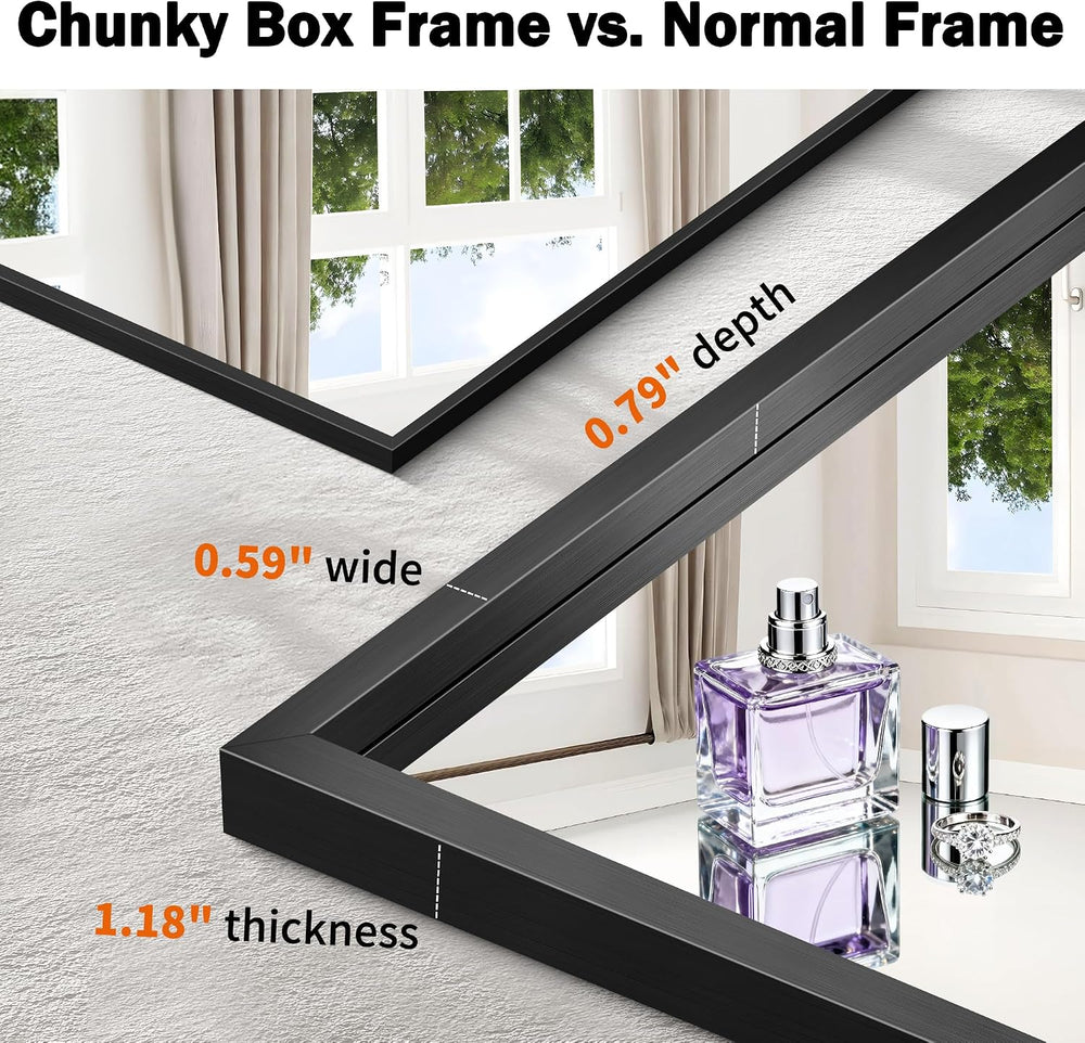 CIRCUMI 18"x24" Brushed Black Bathroom Mirror, Rectangular Vanity M...