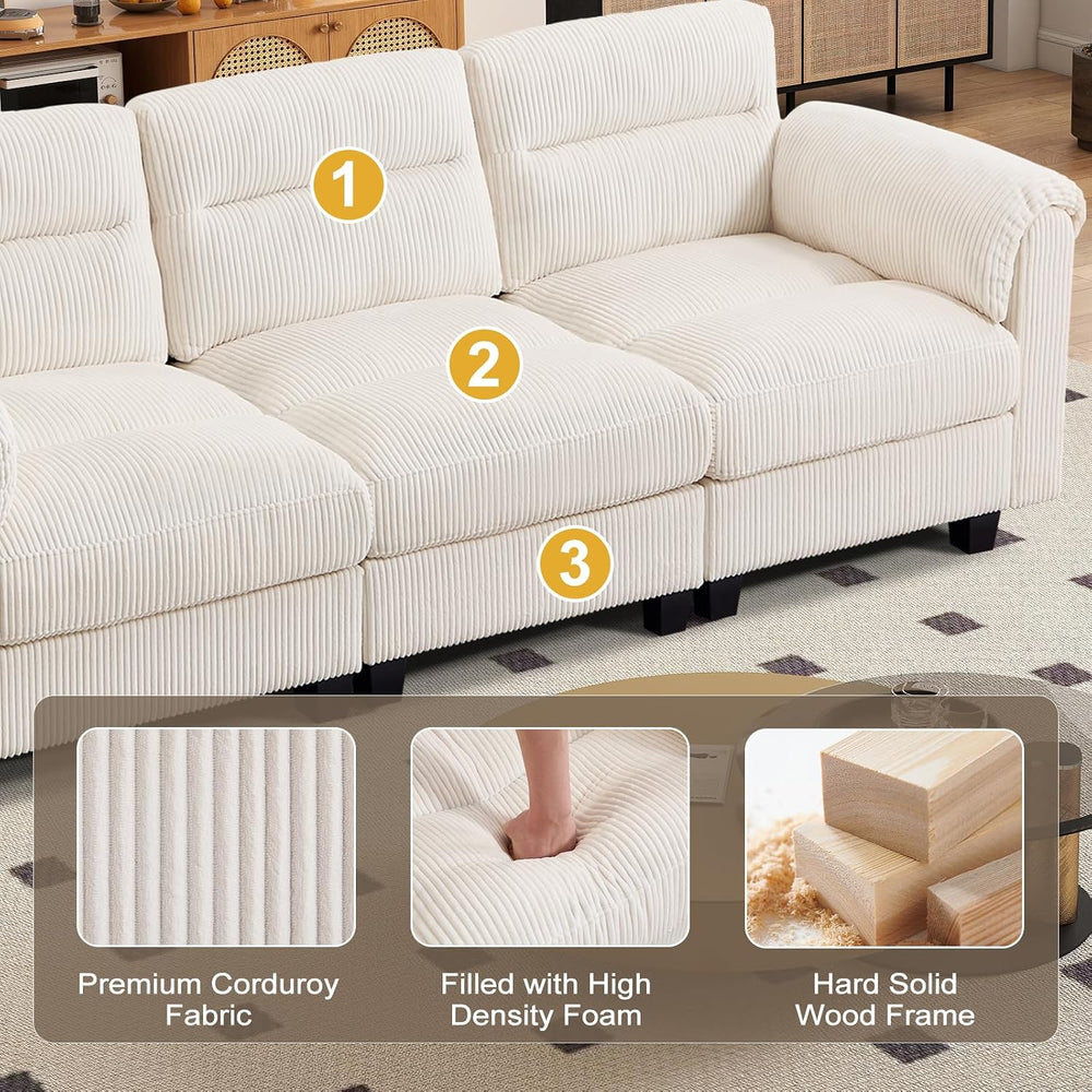 HAOMARKETS Corduroy Sofa Set, Upholstered Ottoman Footrest, Modern Living Roo...