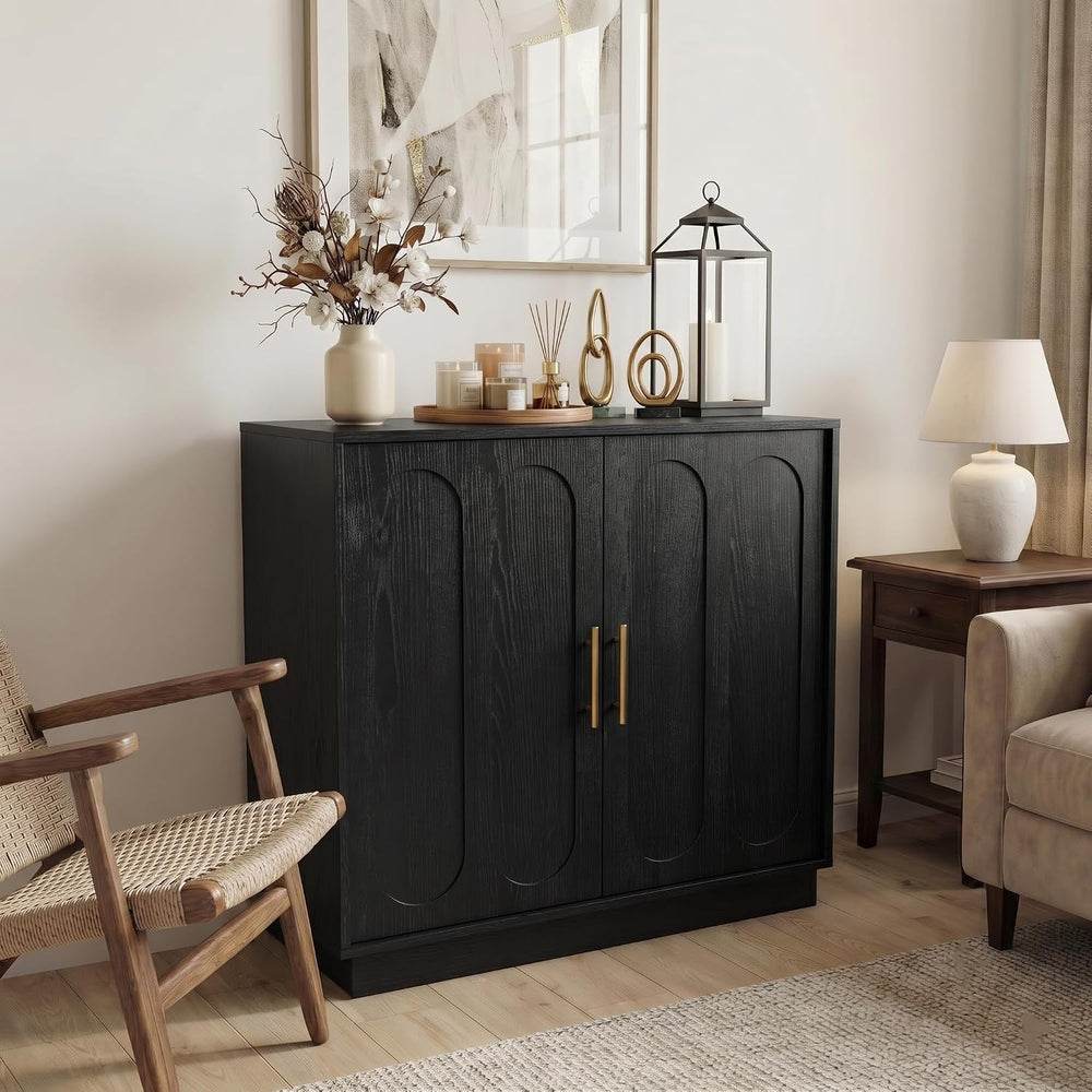 holzart 31.5" Modern Farmhouse Storage Cabinet, Black 2 Door Sideboard B...