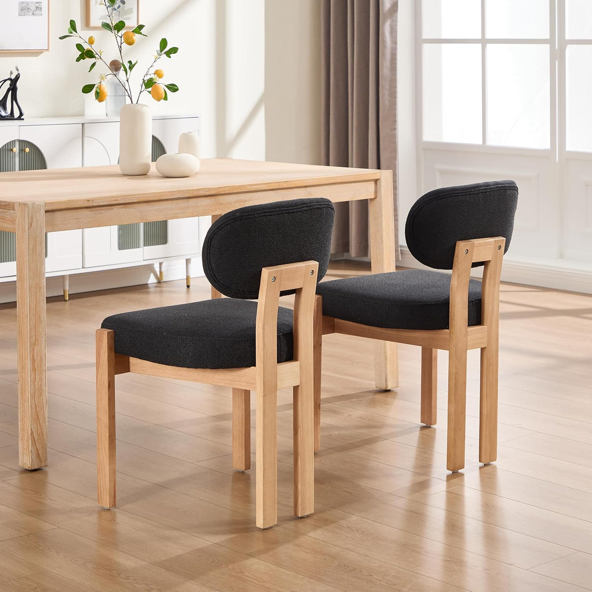 modern 5-piece dining table set with 4 chairs,oak showing dimensions