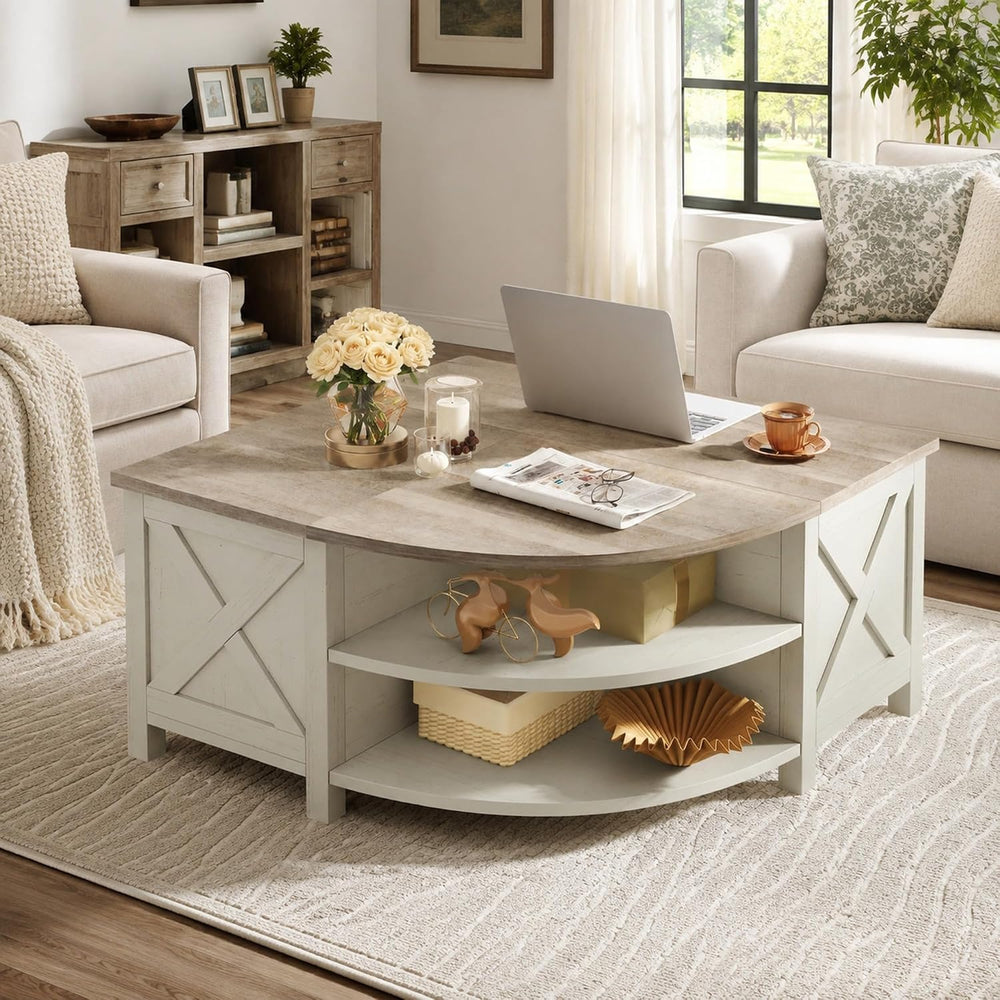 YITAHOME Farmhouse Lift Top Coffee Table with Storage, Grey Wash