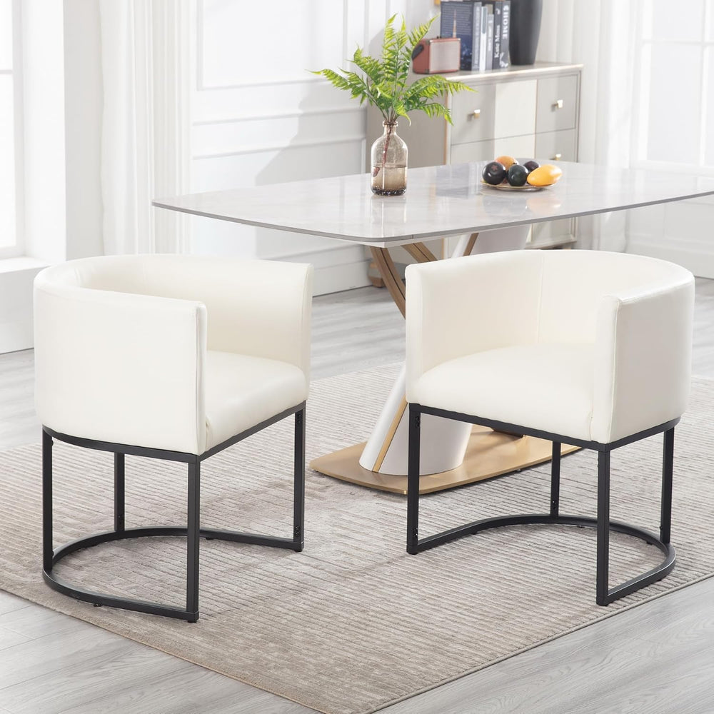 BESTANO Faux Leather Dining Chairs Set of 4 Modern Barrel Arm Chairs with Bla...