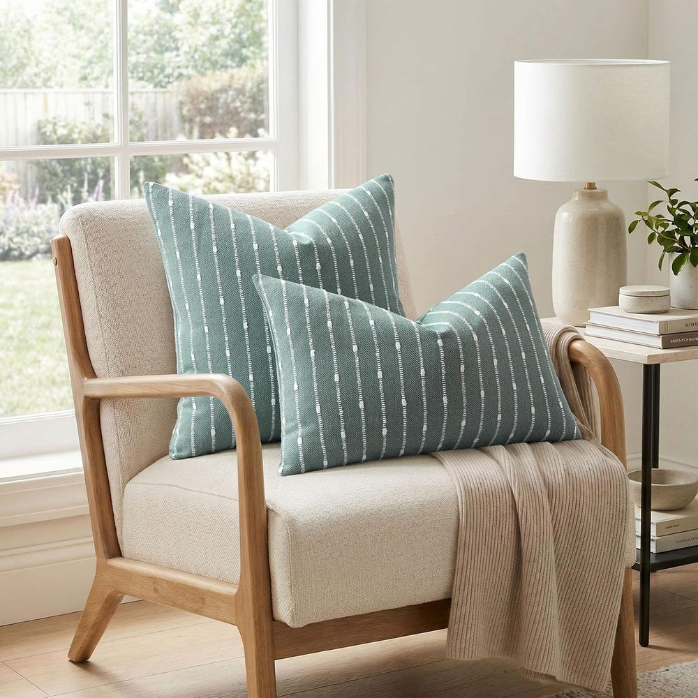 decorUhome Striped Decorative Throw Pillow Covers 24x24 Set of 2, Teal