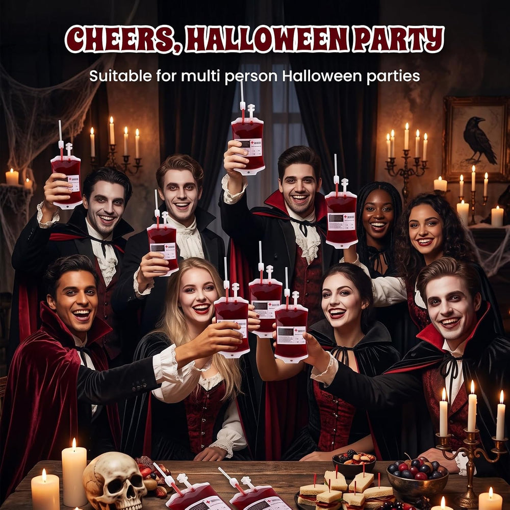 50 Pack Blood Bags for Drinks, 12oz Halloween Reusable Drinks Pouches