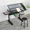 Adjustable Drafting Table Desk with Storage, Hand Crank Tilting | Hand crank height adjustable 75-105cm, E0 MDF pull-out side desktop, adjustable leg angles for uneven ground, includes s