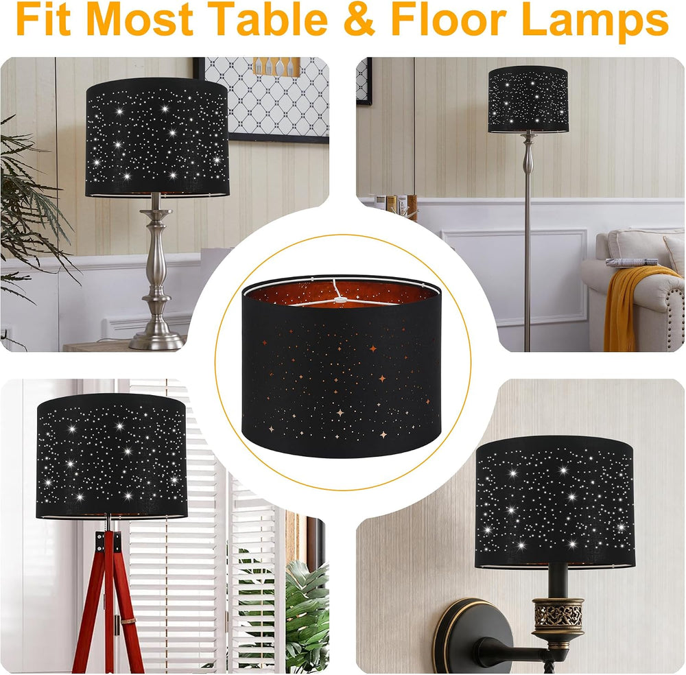 Lamp Shades Set of 2, 13" Drum Shade with Spider Fitter&Harp Holders