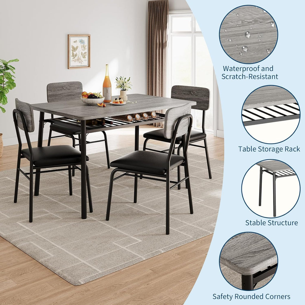 garveehome dining table set for 4 with storage showing dimensions