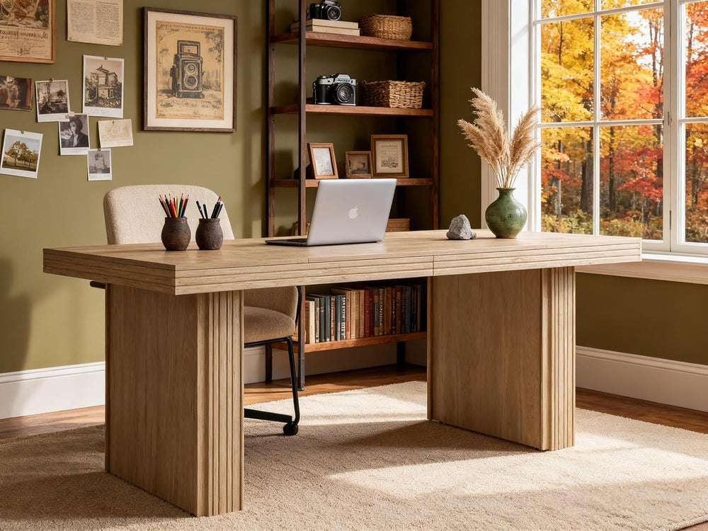 Tribesigns Modern Office Desk, Home Office Table with Wide Fluted Legs, Moder...