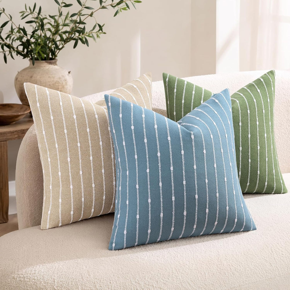 decorUhome Striped Decorative Throw Pillow Covers 22x22 Set of 2, Green