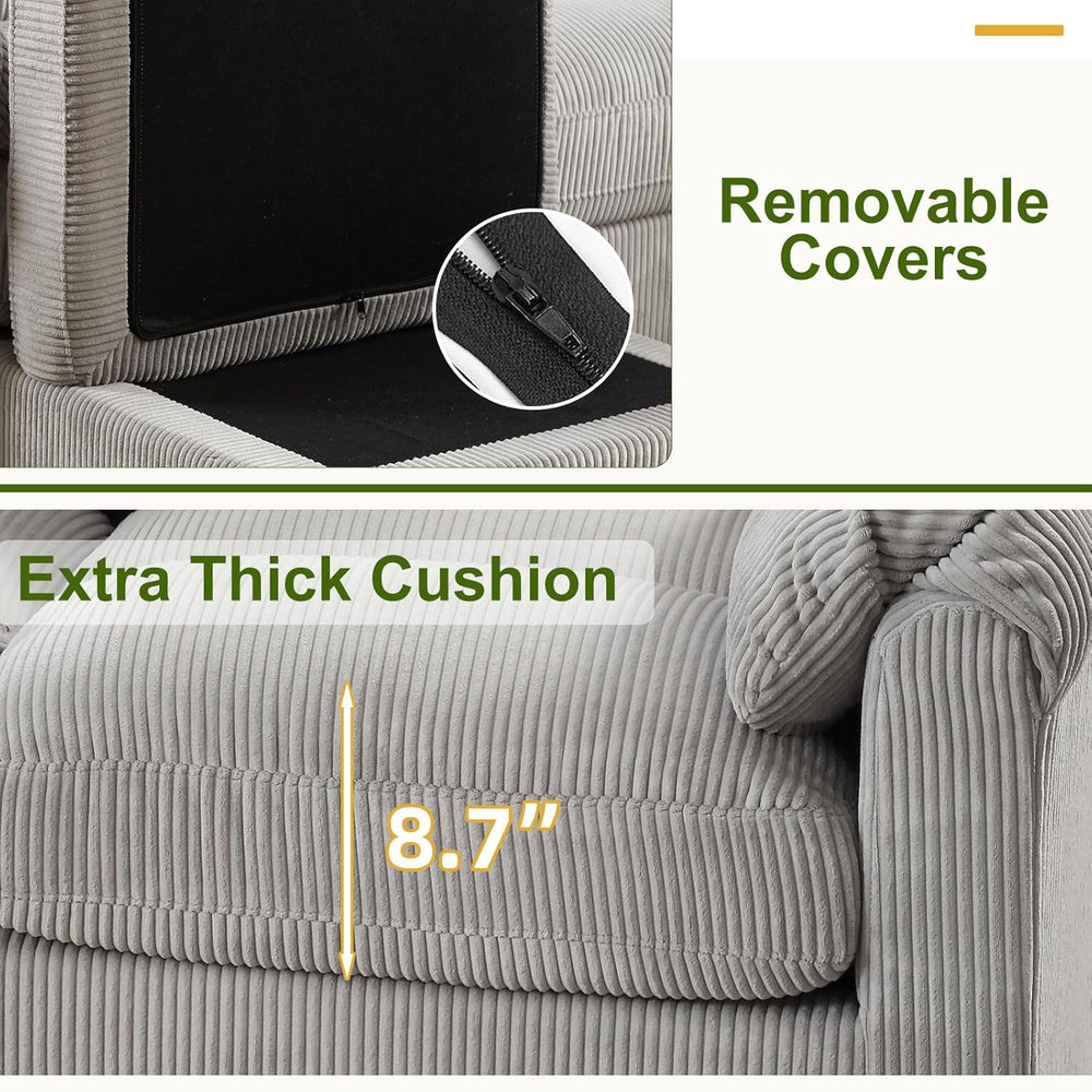 HAOMARKETS Corduroy 2-Piece Sofa Set, Upholstered Ottoman and Accent Chair So...