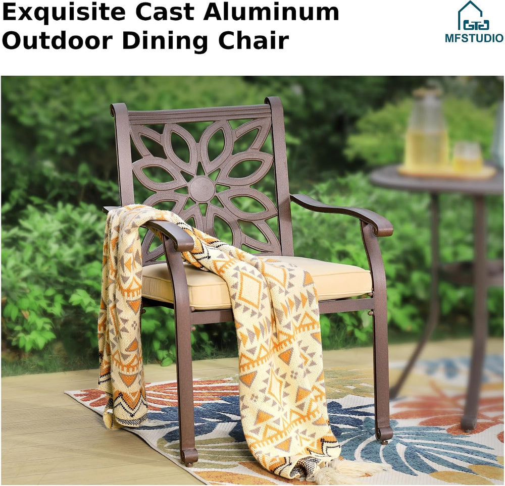 MFSTUDIO Stackable Patio Dining Chairs, Set of 2, Cast Aluminum & Metal