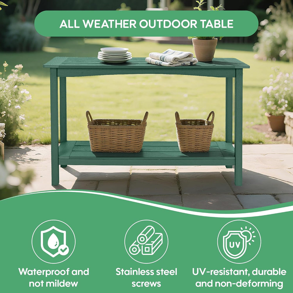Weatherproof HIPS Outdoor Console Table, 48'' 2-Shelf Side Table Indo...