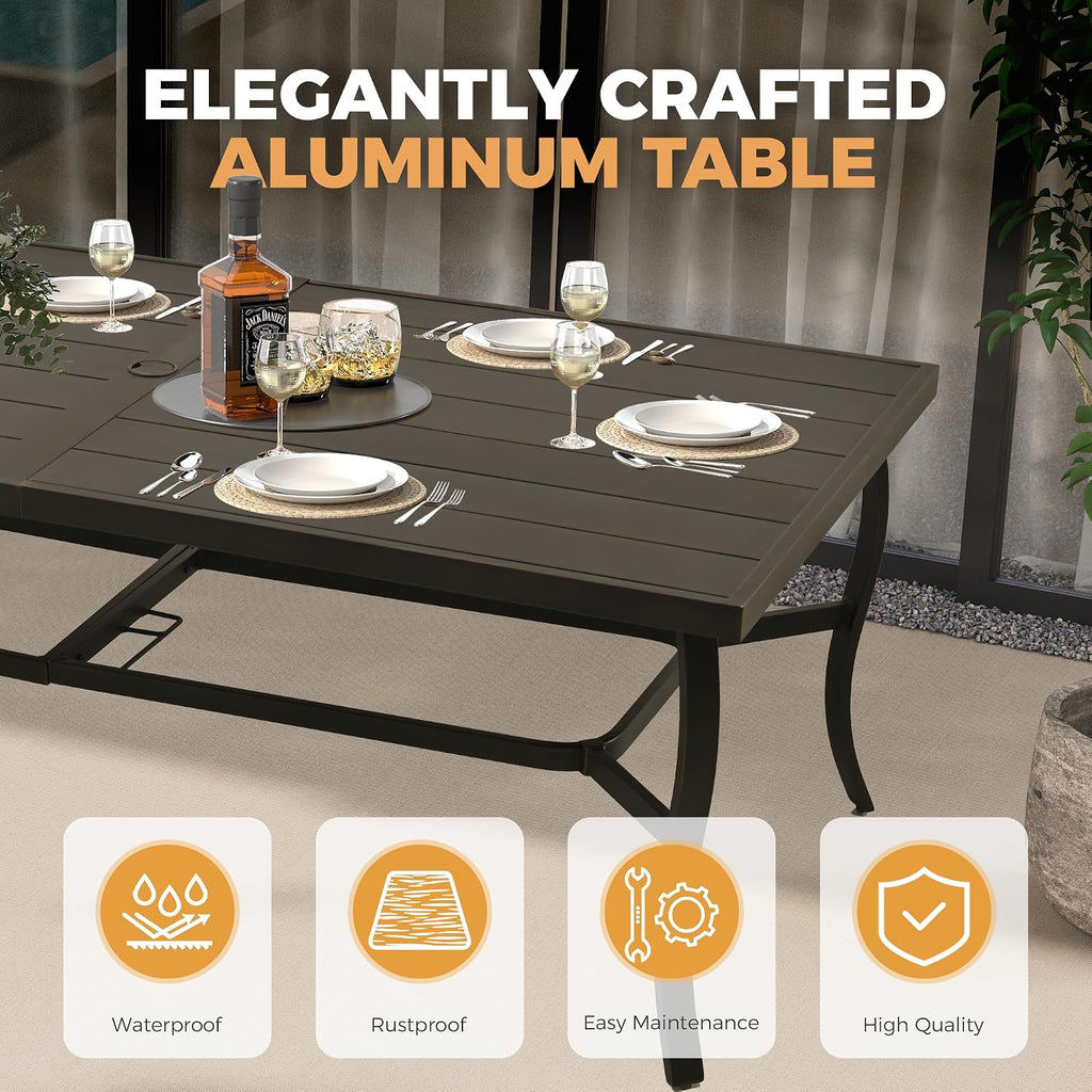 HAPPATIO Aluminum 9 Piece Patio Dining Set - Aluminum Outdoor Dining Set for 8, Patio Dining Table and Chairs Set, Patio Furniture with Table and Chairs (Black)