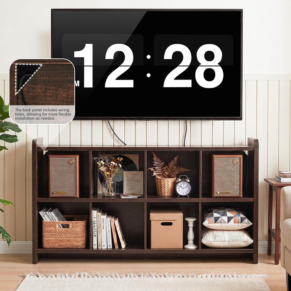 8 Cube Low Storage Organizer, 63" Long Horizontal Bookshelf, Dark Walnut