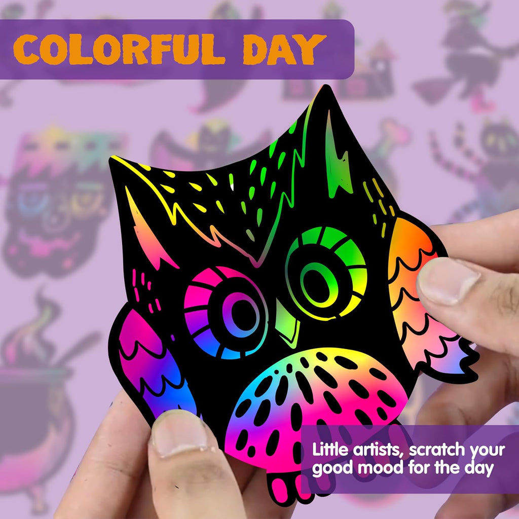 JOYIN 120 Pcs Halloween Rainbow Scratch Art Crafts for Kid, Halloween Party Favors, Scratch Off Paper with 18 Designs for Party Supplies, Classroom Activities Game Goodies Gifts