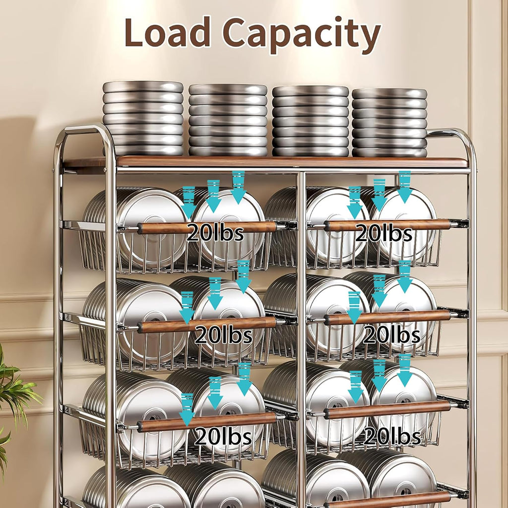 10-Tier Rolling Kitchen Storage Cart, Heavy Duty Wire Pantry Rack | Rust-proof carbon steel, pull-out drawers for fruit/veg, lockable wheels, space-saving kitchen/laundry/bath organizer