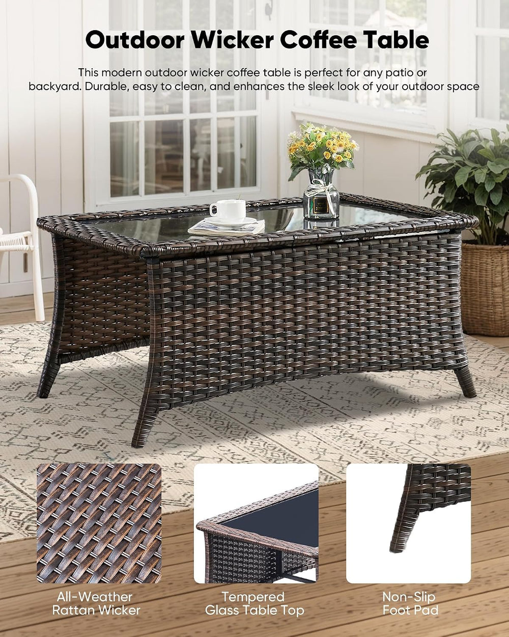 HUMMUH 6 Piece Wicker Patio Conversation Set, Swivel Rockers & Sofa