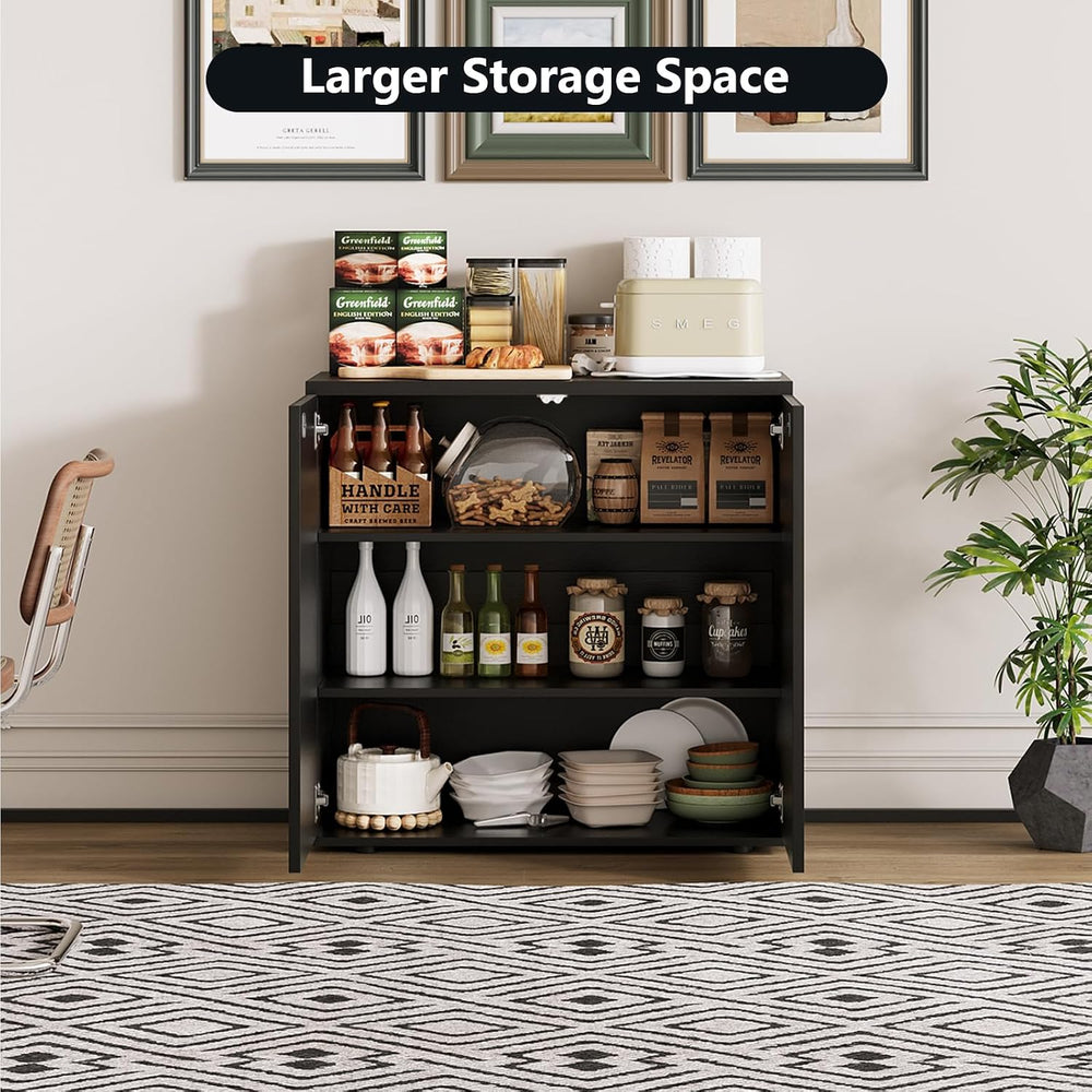 31.5" Fluted Buffet Cabinet, Adjustable Shelf, Black
