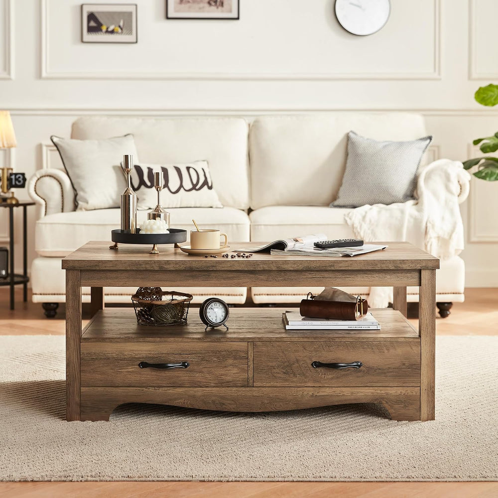 LINSY HOME Farmhouse Coffee Table with Storage, Wood Coffee Table for Living ...