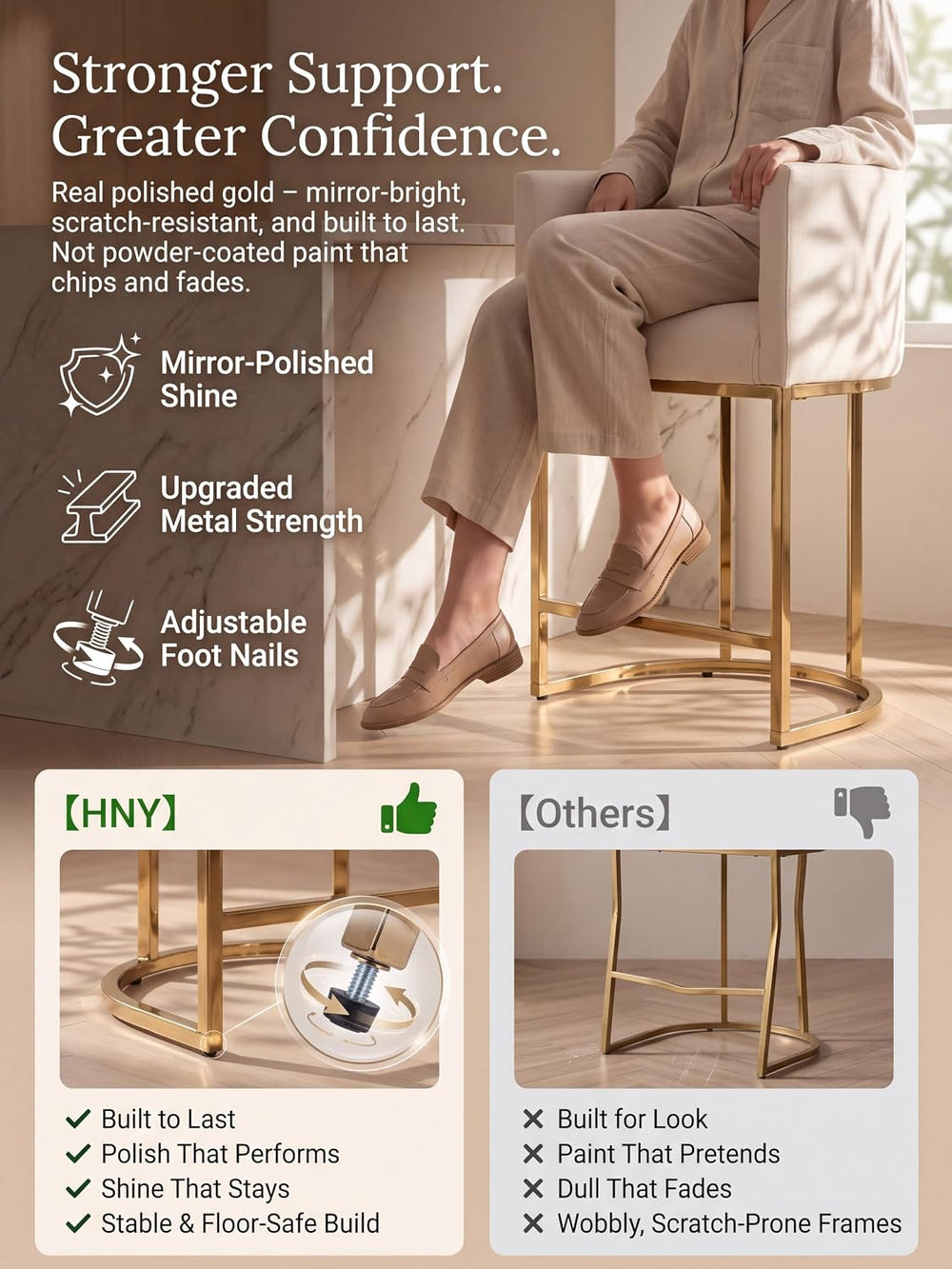 HNY Modern Counter Height Linen Cream Fabric Upholstered Counter Stool, 24 In...