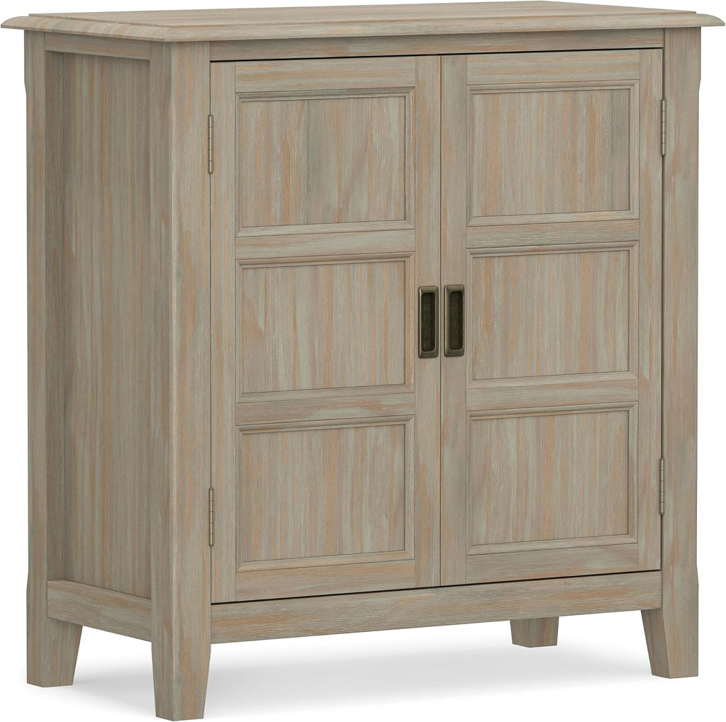 SIMPLIHOME Burlington 30" Wide Solid Wood Cabinet in Distressed Grey