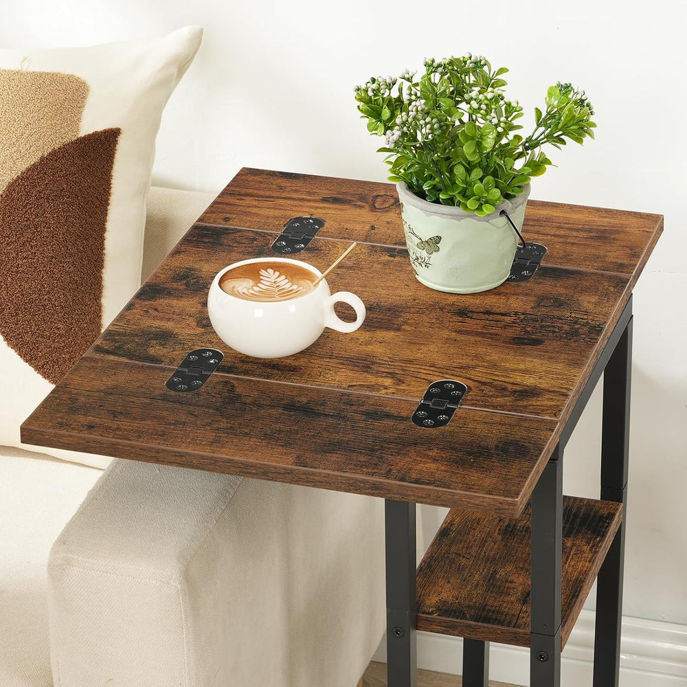 HOOBRO Foldable C Shaped End Table, C Shaped Side Table with Storage Shelf
