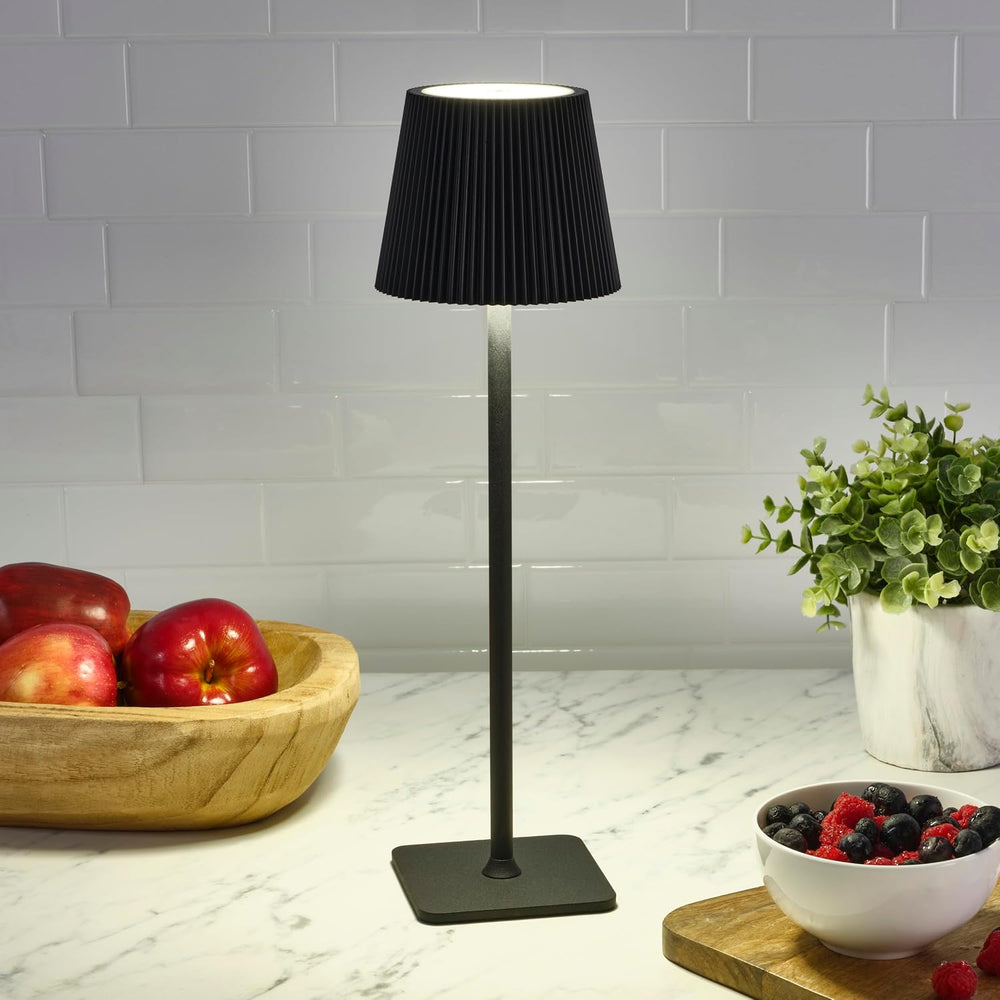 Mikasa 4.42x4.42x14.96 Inch Black Cordless Rechargeable LED Lamp with Fluted ...