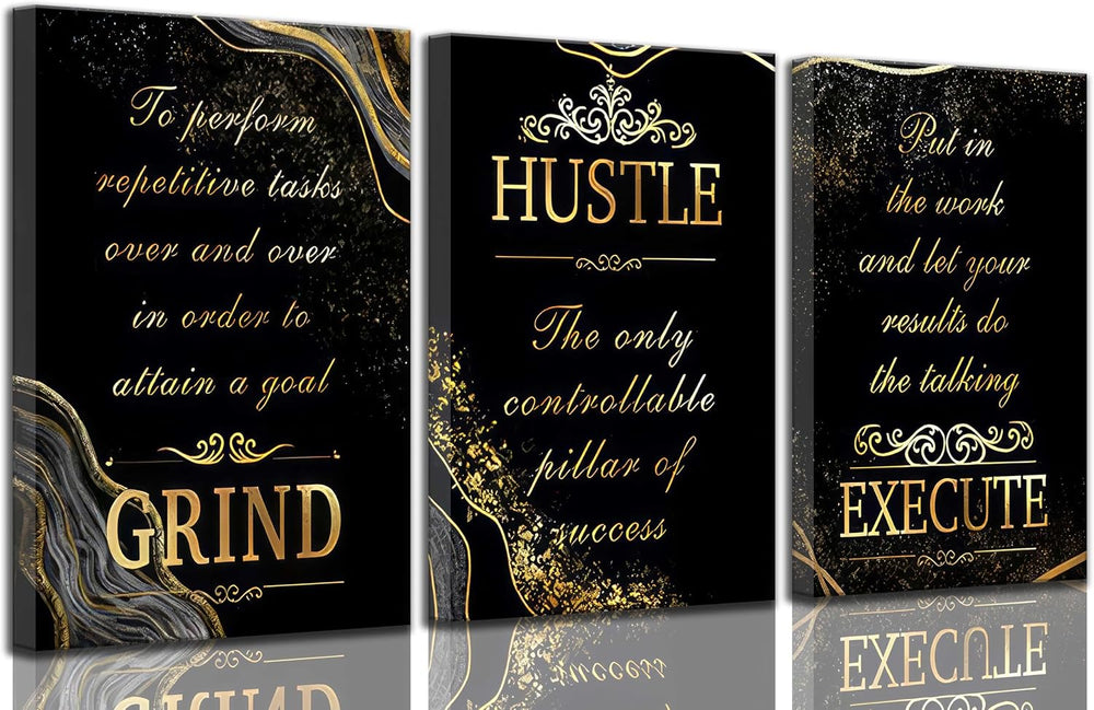3 Pcs Black Gold Inspirational Office Canvas Wall Art 12x16in