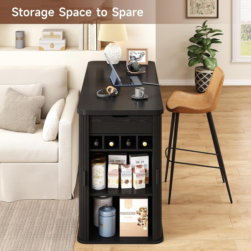 ONBRILL 59 Inch Fluted Kitchen Island with Storage Black