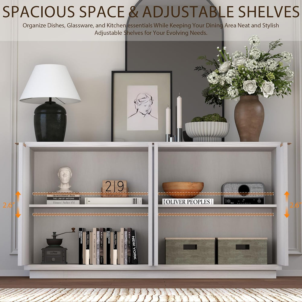 Yechen 59" W Sideboard Buffet Cabinet with 3D Geometric Doors, White Oak
