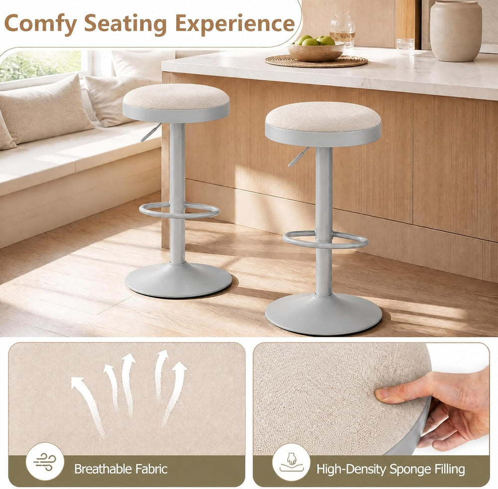 GIANTEX Swivel Bar Stools Set of 2, Adjustable Height Bar Chairs Light Gray