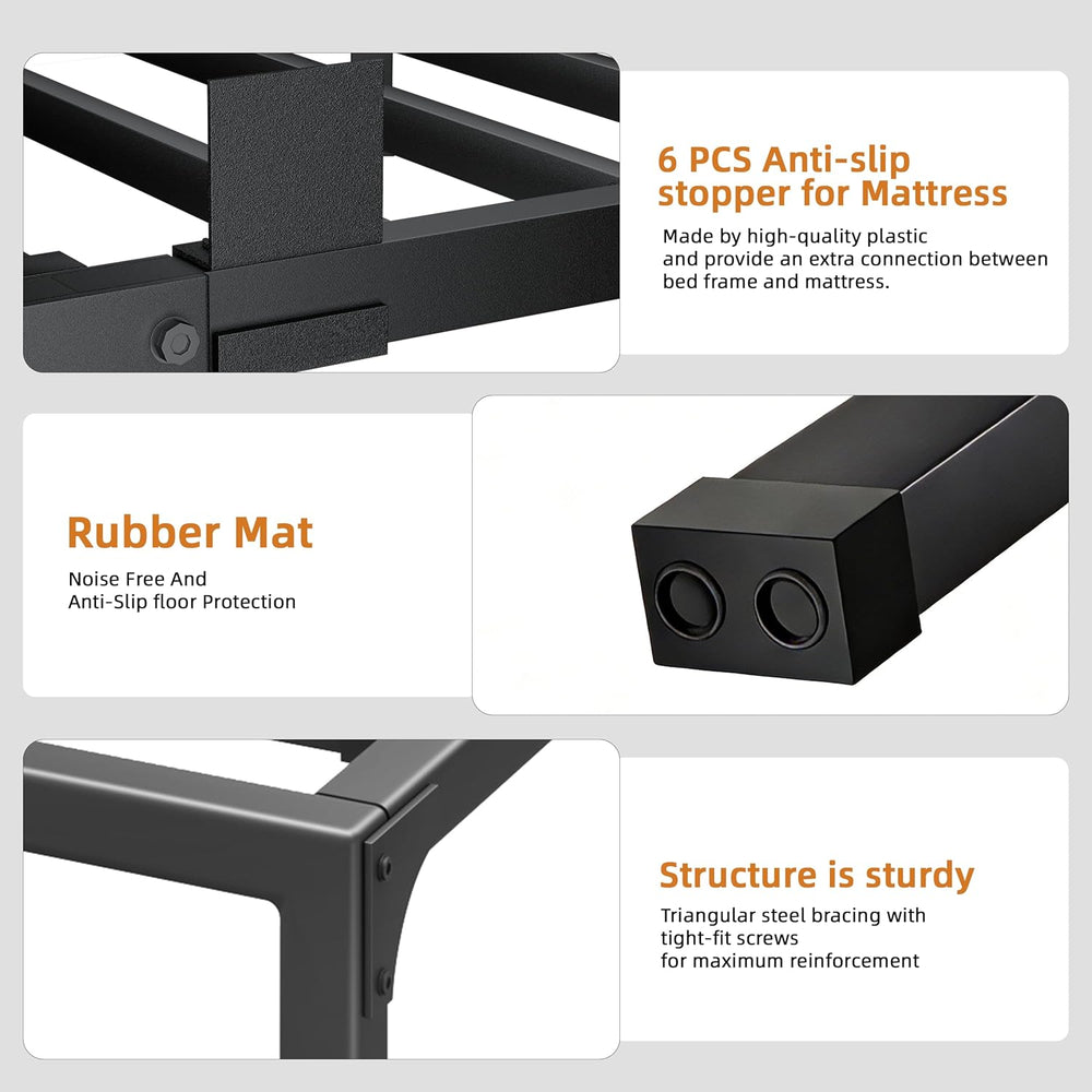 18 Inch Metal King Bed Frame with Steel Support, Noise-Free