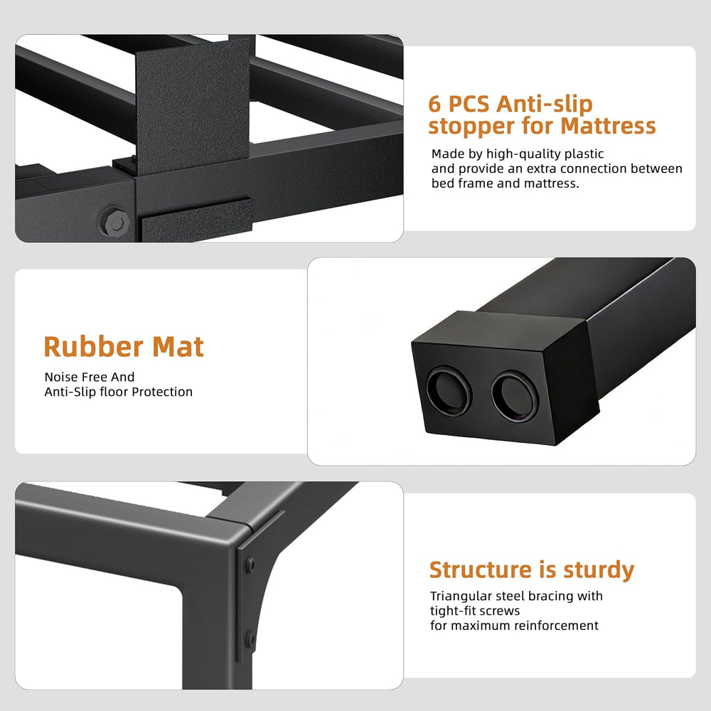 12 Inch Metal King Bed Frame with Steel Support, Noise-Free