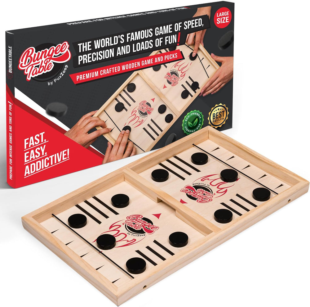 Bungee Table Fast Sling Puck Game, 2-Player Wooden Tabletop Game