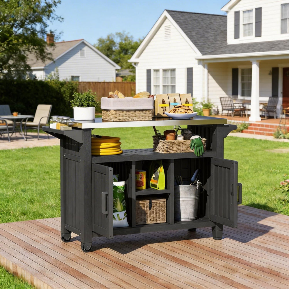Bifanuo Outdoor Grill Table Grill Cart with Stainless Steel Top & Storage...