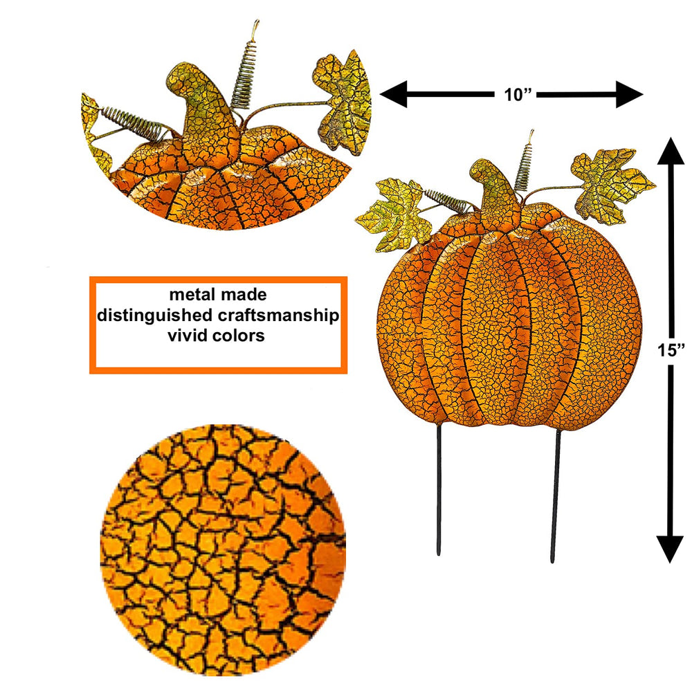 S/2 Garden Stakes Metal Pumpkins Outdoor Decor Thanksgiving Fall Harvest Hall...