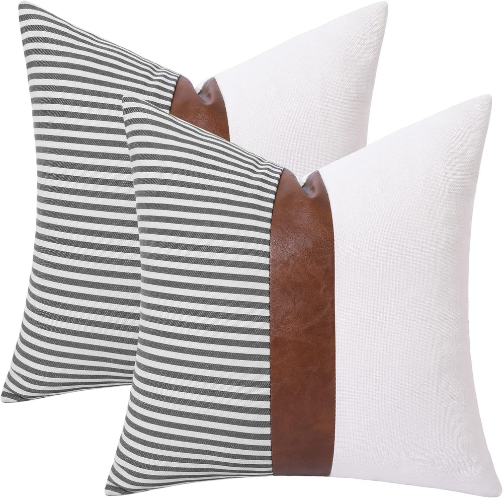 Mecatny Faux Leather Throw Pillows 18x18 Set of 2 with Inserts Grey