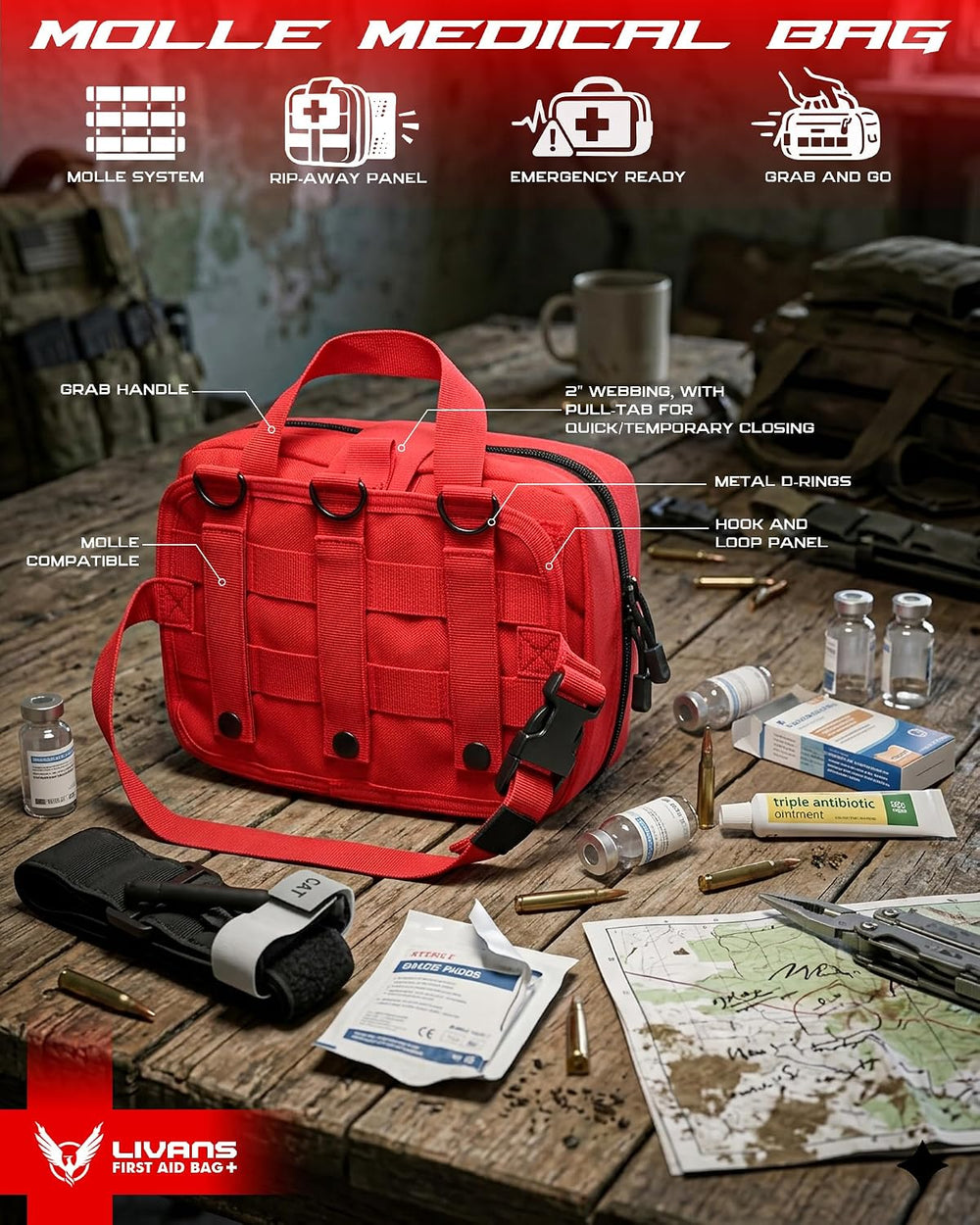 LIVANS Medical Bag, First Aid Bag Empty for Emergency & Trauma Kits